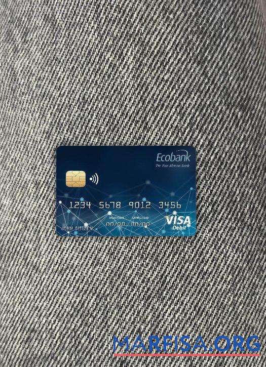 Realistic Central African Republic Ecobank bank visa card photolook front template